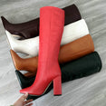 Leather Faux Pointed Toe Knee Chunky High Boots