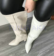 Leather Faux Pointed Toe Knee Chunky High Boots