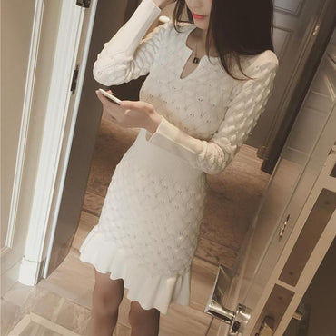 Elegant Long Sleeve Sweater Style Slim Dress