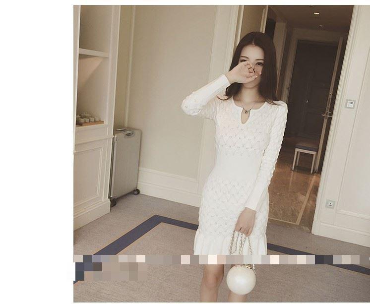 Elegant Long Sleeve Sweater Style Slim Dress