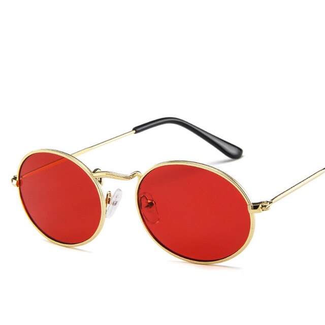 Retro Metal Frame Classic Pink Reflective Oval Sunglasses