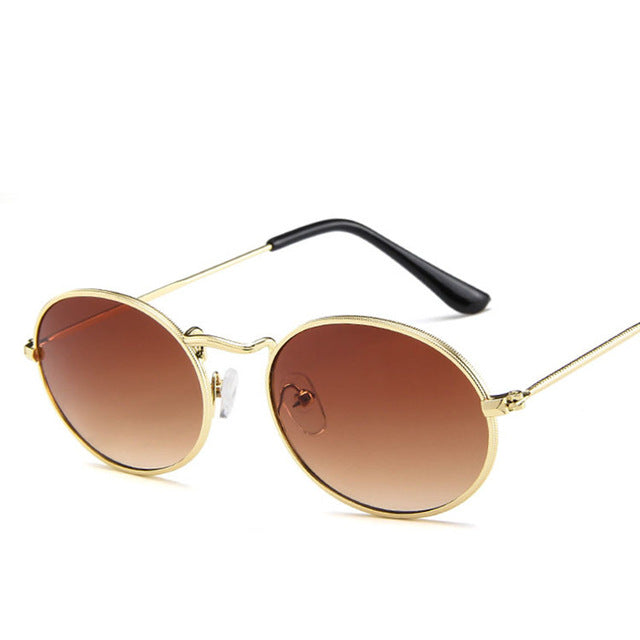 Retro Metal Frame Classic Pink Reflective Oval Sunglasses