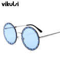 Metal Frame Clear Lens Oversized Round Rivet Sunglasses