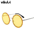 Metal Frame Clear Lens Oversized Round Rivet Sunglasses