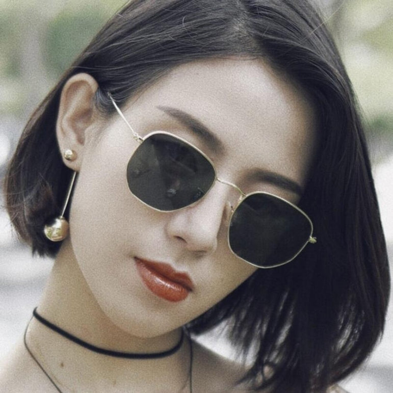 Square Polygon Clear Vintage Metal Sunglasses