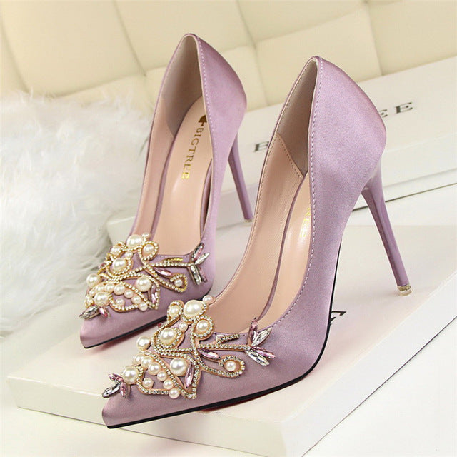 Crystal Shallow Silver Bridal Wedding Stiletto High Heel