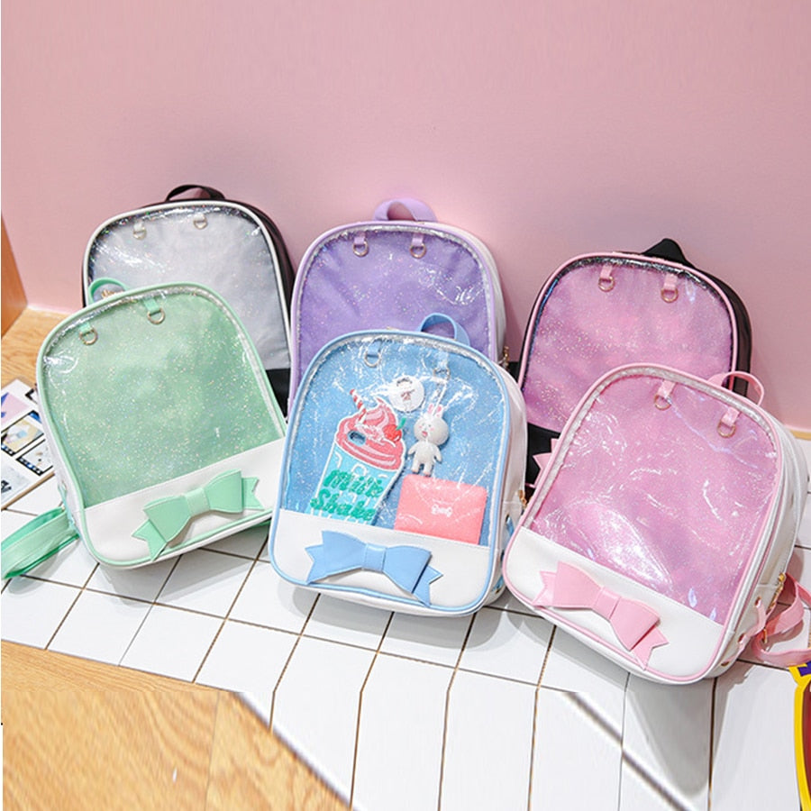 Cute Bow Transparent Women Backpack