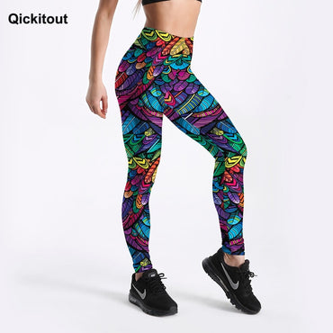 Elastic Mid Waist Printed Women Leggings