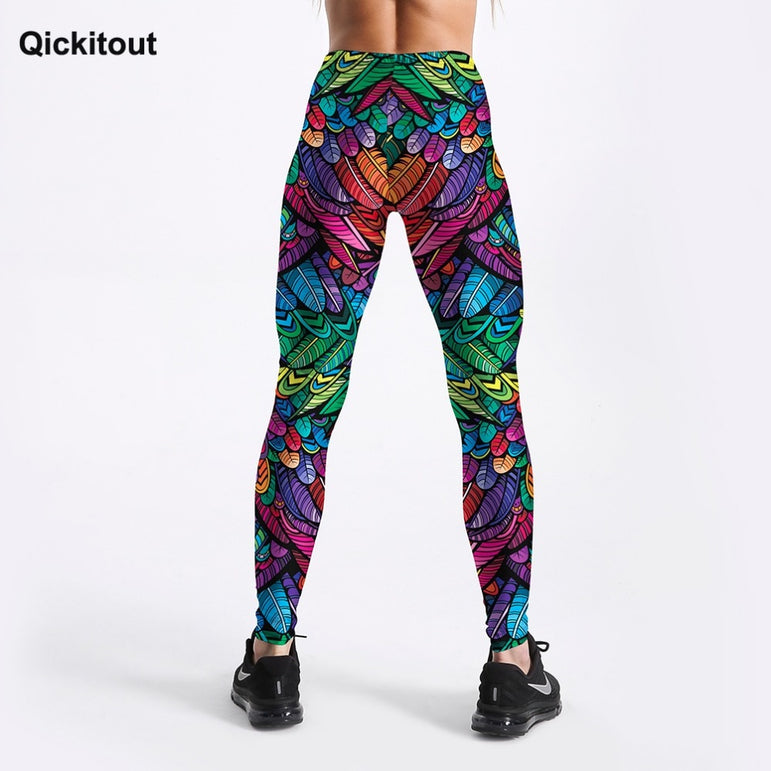 Elastic Mid Waist Printed Women Leggings