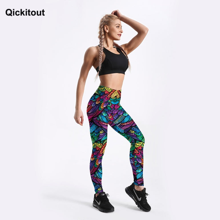 Elastic Mid Waist Printed Women Leggings