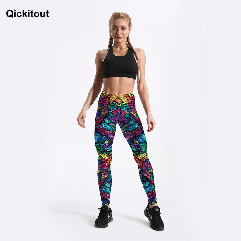 Elastic Mid Waist Printed Women Leggings