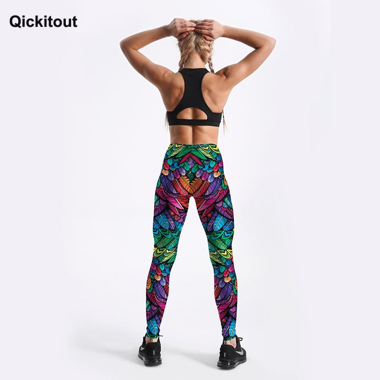 Elastic Mid Waist Printed Women Leggings