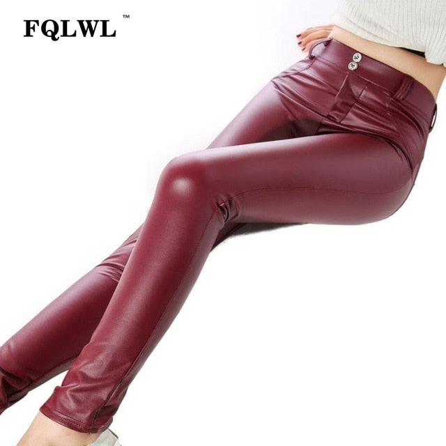 High Waist Faux Push Up Leather Leggings