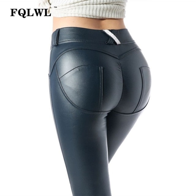 High Waist Faux Push Up Leather Leggings