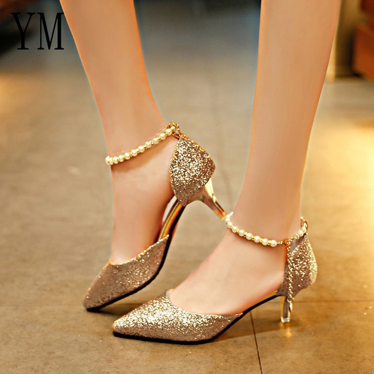 Thin Breathable Pointed toe Pearl High Heels