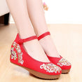 Vintage Women Canvas Increasing Height Ankle Strap Heels