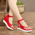 Vintage Women Canvas Increasing Height Ankle Strap Heels