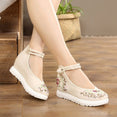 Vintage Women Canvas Increasing Height Ankle Strap Heels