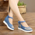 Vintage Women Canvas Increasing Height Ankle Strap Heels