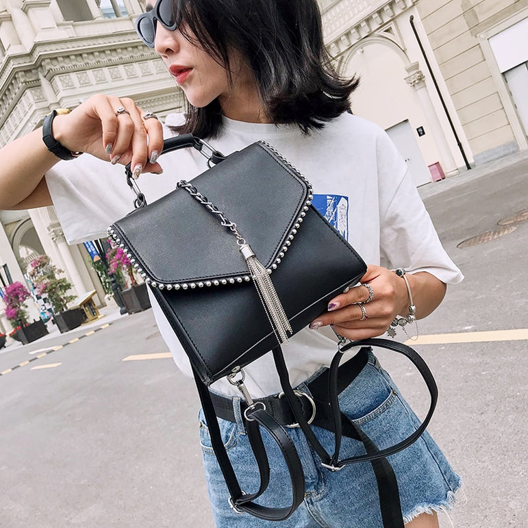 Leather Tassel Shoulder Backpacks