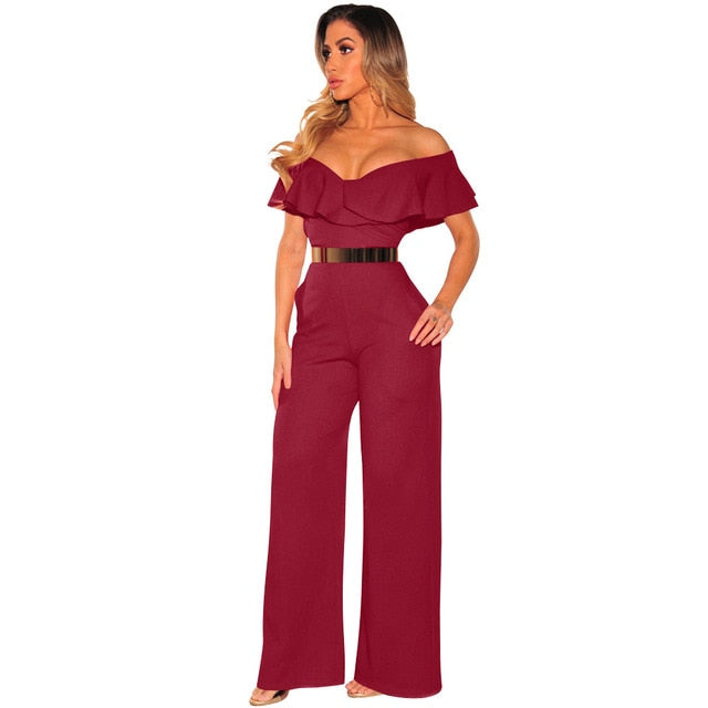 Backless Women Wide Loose Ruffled Jumpsuits