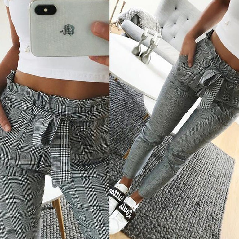 Casual Fashion Women England plaid pants