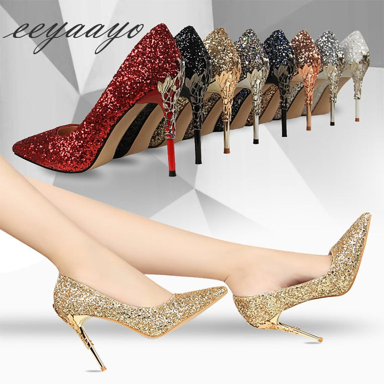 Thin Women Pointed Toe Metal Pumps High Heels