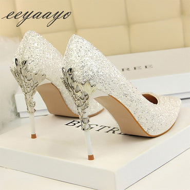 Thin Women Pointed Toe Metal Pumps High Heels