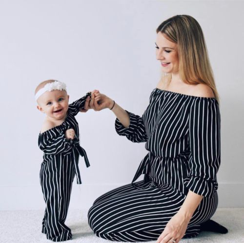 Mother and Daughter Striped Family Matching Clothes