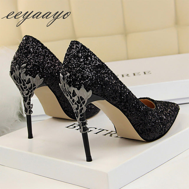 Thin Women Pointed Toe Metal Pumps High Heels