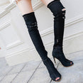 Over The Knee Peep Toe Denim High Heel Boot