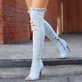 Over The Knee Peep Toe Denim High Heel Boot