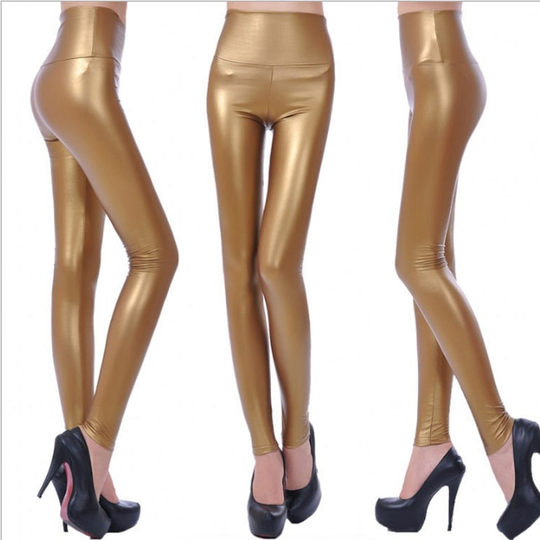 High Elastic Waist Leather Pants