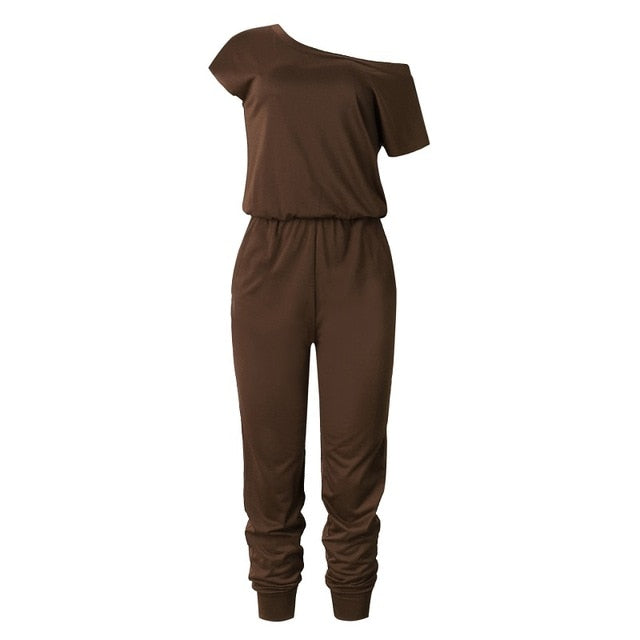 Casual Pocket Short Sleeve Shoulder Jumpsuit