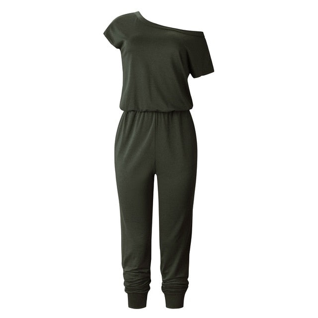 Casual Pocket Short Sleeve Shoulder Jumpsuit