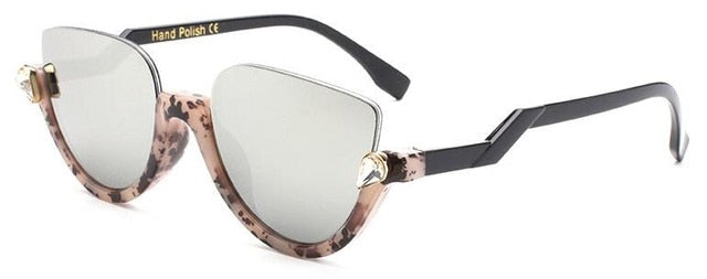 Clear Lens Rhinestone Vintage Half Frame Cat Eye Sunglasses