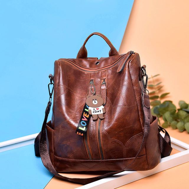 Leather Vintage Women Shoulder Mochila Backpack