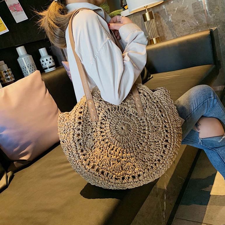 Casual Rattan Women Shoulder Circle Straw Handbags