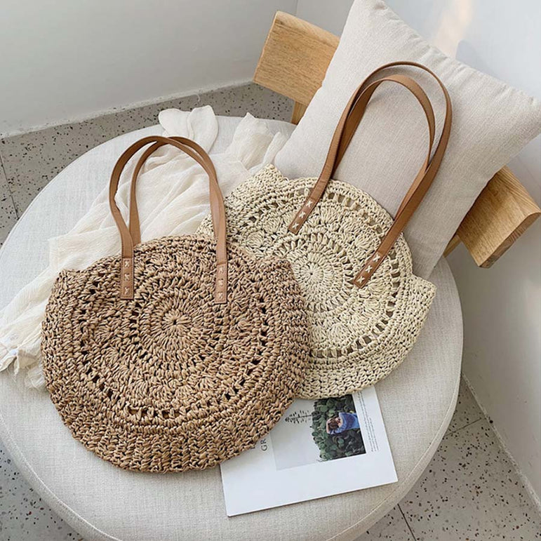 Casual Rattan Women Shoulder Circle Straw Handbags