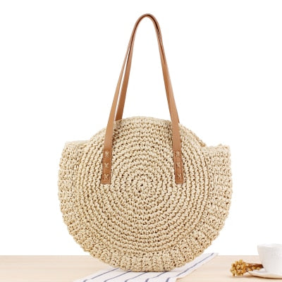 Casual Rattan Women Shoulder Circle Straw Handbags