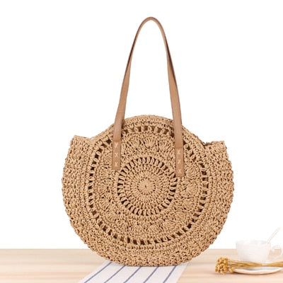 Casual Rattan Women Shoulder Circle Straw Handbags