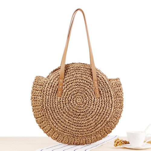 Casual Rattan Women Shoulder Circle Straw Handbags