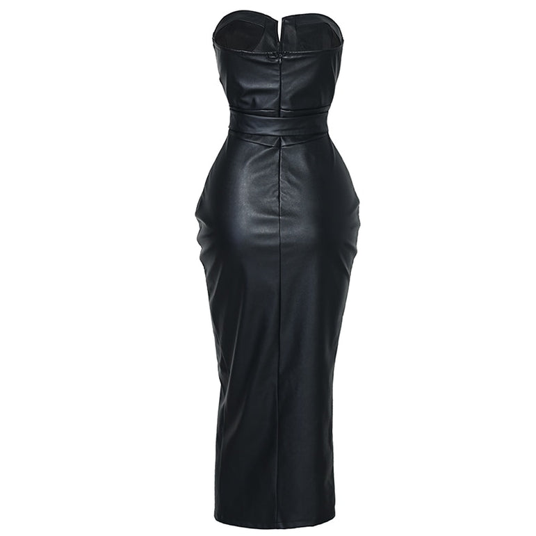 Backless Leather Night Club Wear Dress