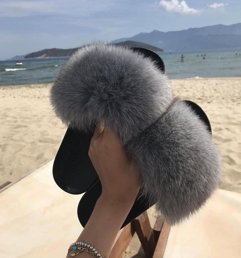 Casual Vogue Fox Fur Fur Slides Slippers