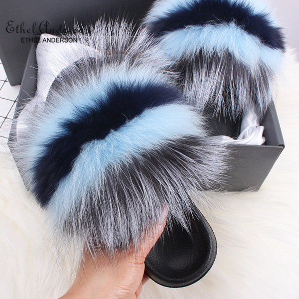 Casual Vogue Fox Fur Fur Slides Slippers