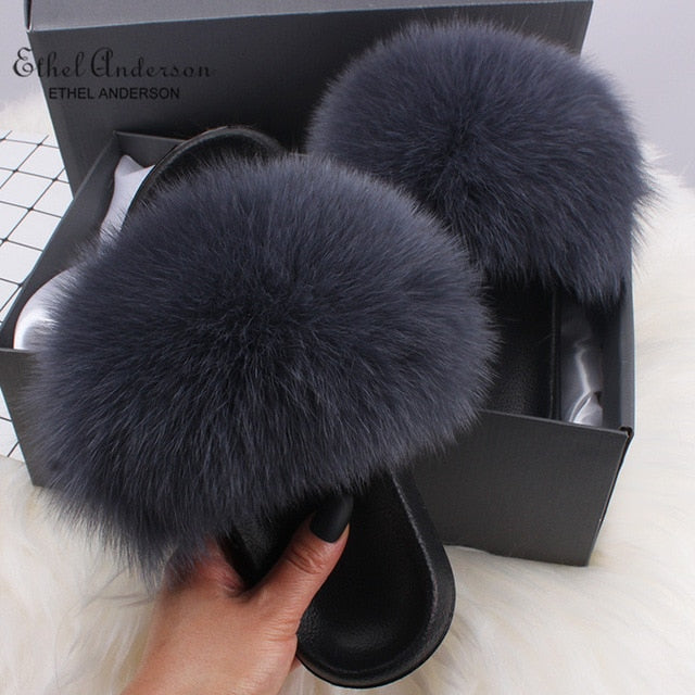 Casual Vogue Fox Fur Fur Slides Slippers